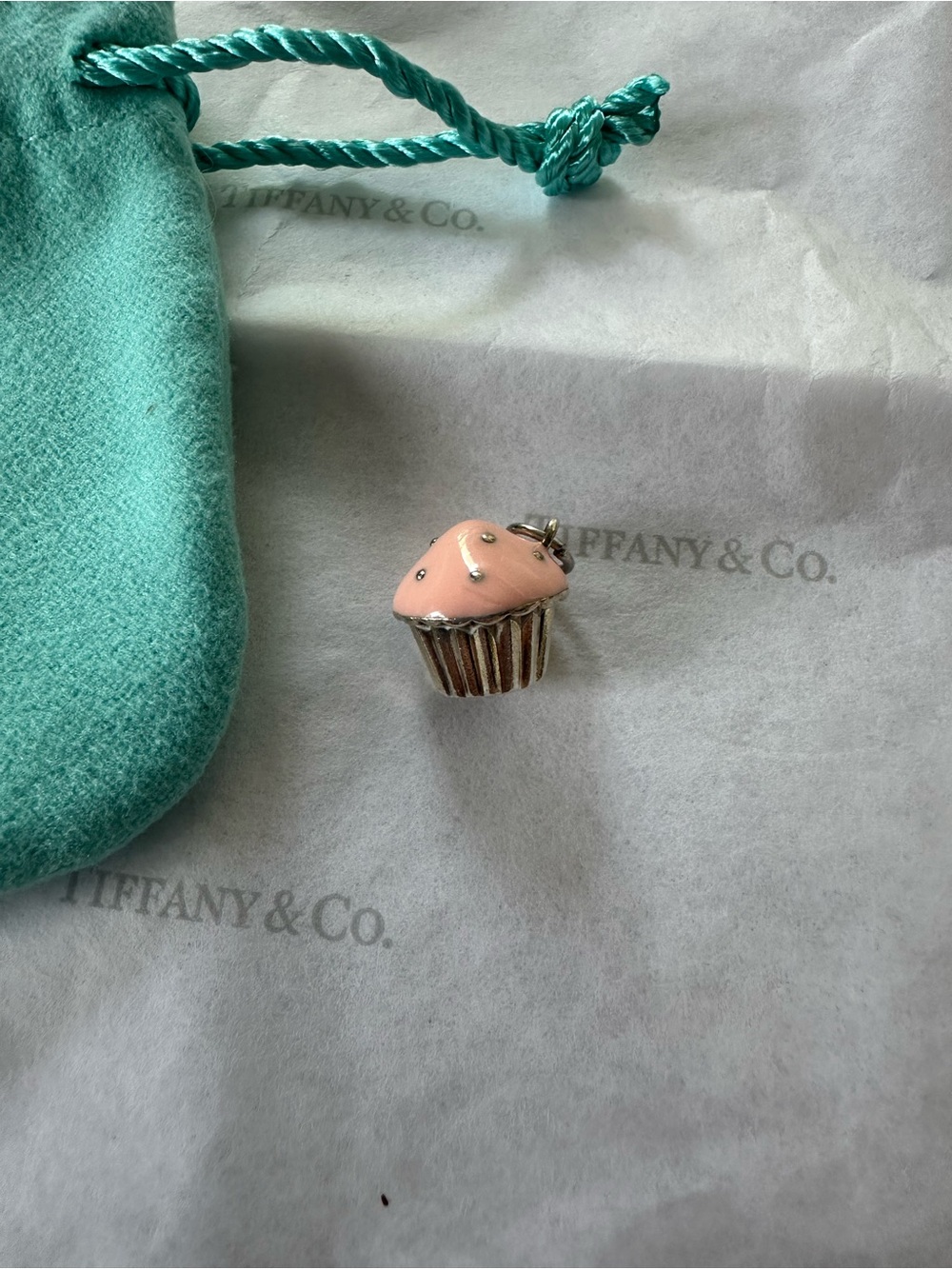 Tiffany & Co. Pink Enamel Cupcake Charm with Silver Accents